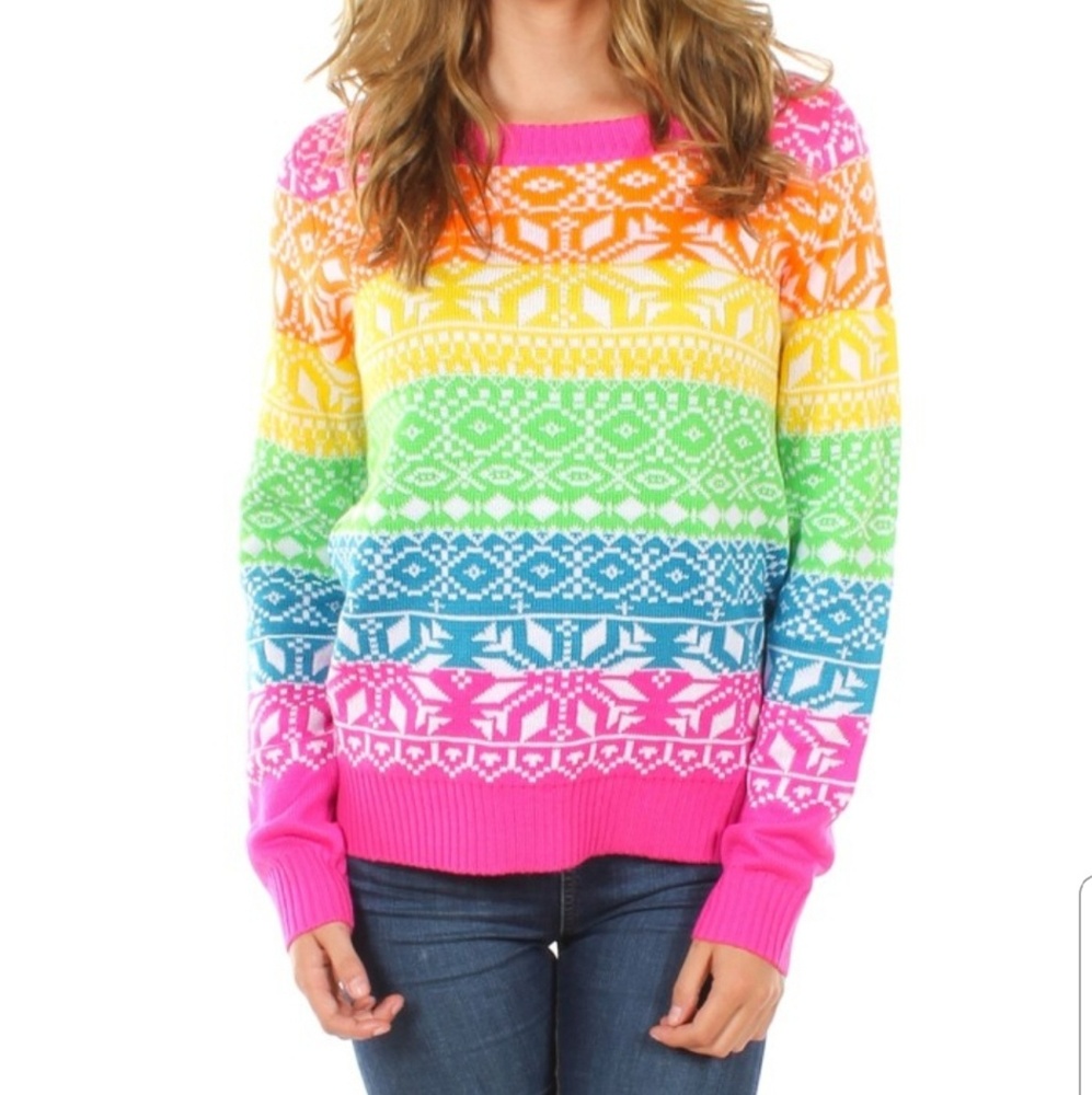 Tipsy Elves Rainbow Holiday Xmas Sweater Medium
